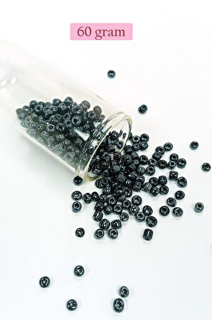 Dökme Cam Kum Boncuk Büyük Boy (6/0) 4 mm - 60 Gram - Siyah - BNC120