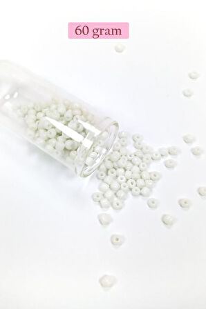 Dökme Cam Kum Boncuk Büyük Boy (6/0) 4 mm - 60 Gram - Beyaz - BNC111