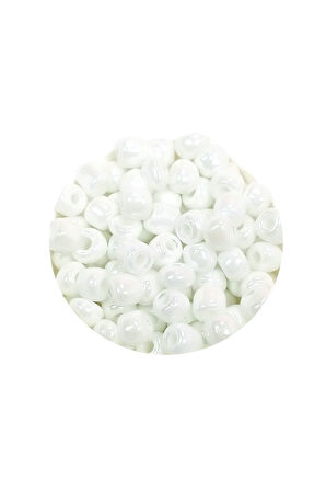 Dökme Cam Kum Boncuk Büyük Boy (6/0) 4 mm - 60 Gram - Kar Beyaz - BNC109