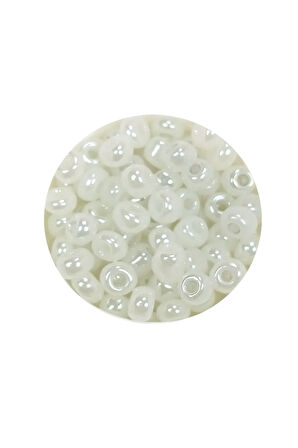 Dökme Cam Kum Boncuk Büyük Boy (6/0) 4 mm - 20 Gram - İnci Beyaz - BNC81