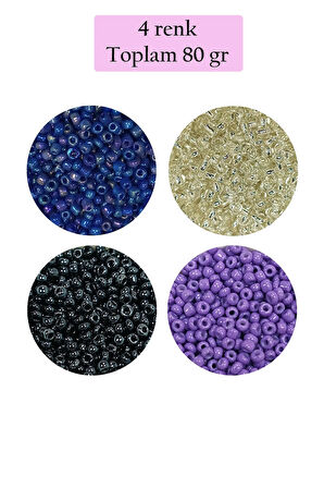 Dökme Cam Kum Boncuk (11/0) 2 mm - 4 Renk - Toplam 80 Gram - BNC403