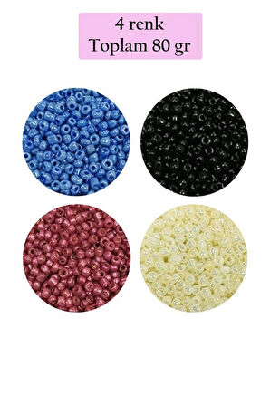 Dökme Cam Kum Boncuk (11/0) 2 mm - 4 Renk - Toplam 80 Gram - BNC401