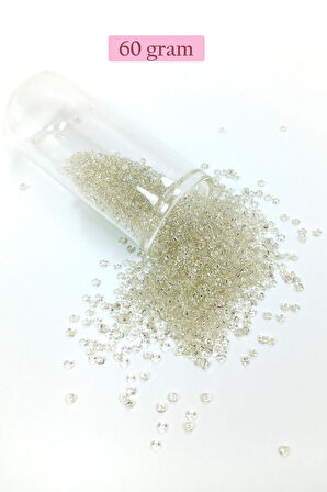 Dökme Cam Kum Boncuk (11/0) 2 mm - 60 Gram - Şeffaf Beyaz - BNC053