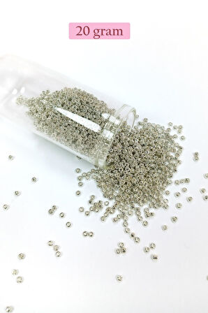 Dökme Cam Kum Boncuk (11/0) 2 mm - 20 Gram - Gümüş - BNC022