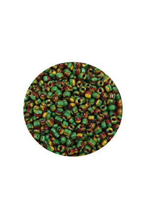 Dökme Cam Kum Boncuk (11/0) 2 mm - 20 Gram - Yeşil Sarı Çizgili - BNC006