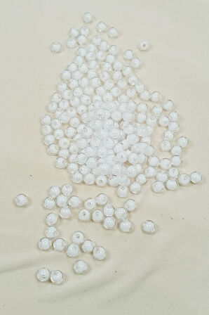 Yuvarlak Boncuk İçten Boncuklu Bileklik Çanta Boncuğu 8 mm 50 gr Beyaz - BNC470