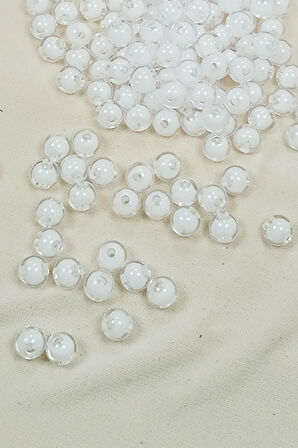 Yuvarlak Boncuk İçten Boncuklu Bileklik Çanta Boncuğu 8 mm 50 gr Beyaz - BNC470