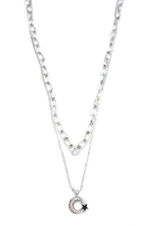 Çoklu Ay Yıldız Kolye - Gümüş