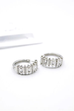 Taşlı Halka Küpe - Gümüş