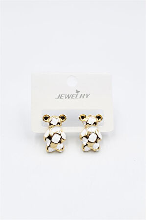 Mineli Ayıcık Küpe - Beyaz