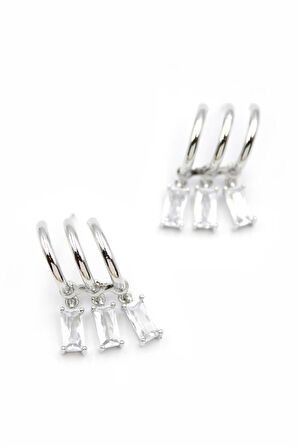 Büyük Baget Taşlı Küpe - Gümüş