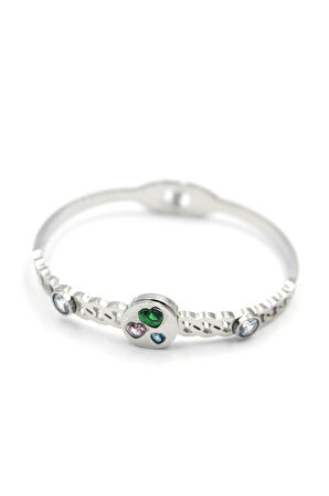 Taşlı Kalp Bilezik - Gümüş