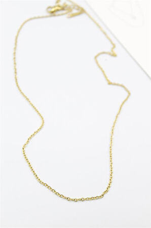 Çelik Zincir Kolye - 45 cm - Altın