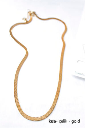 Kısa İtalyan Çelik Kolye-45 CM - Altın
