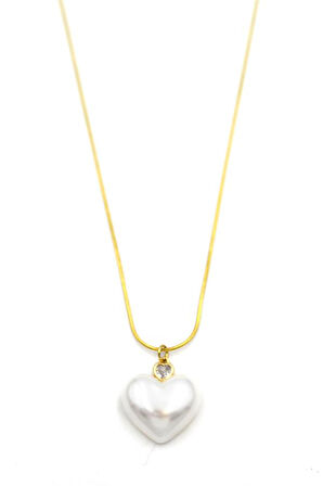 İnci Kalp Kolye - Altın