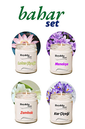4 Adet Doğal Özel Seri Kokulu Dekoratif Kavanoz Mum 4X210 cc - Bahar Seti - RYL