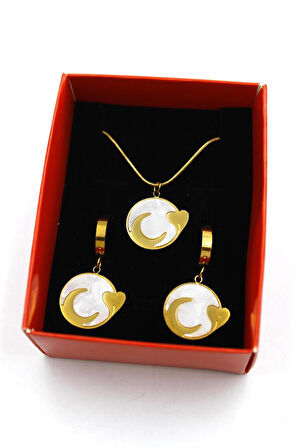 Hilal Kalp Set Kolye - Altın