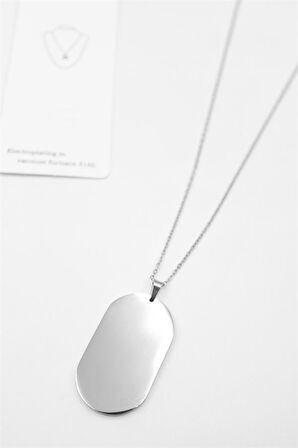 Oval Plaka Kolye - Gümüş