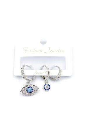 3'lü Nazar Küpe - Gümüş