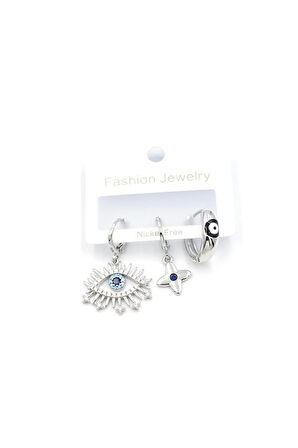 3'lü Göz Küpe - Gümüş