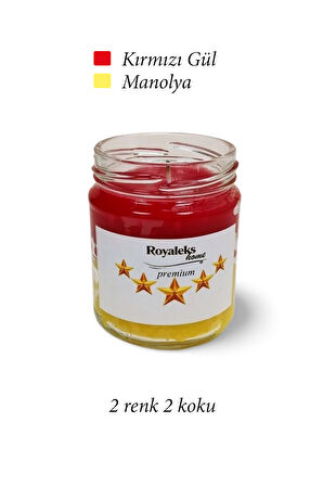 Premium Seri 2 Renk 2 Koku Sarı Kırmızı Beş Yıldız Kavanoz Mum 210 cc - RYL