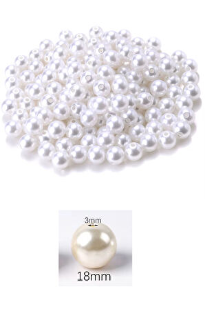 100 gram 18mm Beyaz Renk Plastik İnci Boncuk Çanta ve Takı Yapım Boncuğu (~22 adet)