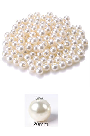 250 gram 20mm Krem Renk Plastik İnci Boncuk Çanta ve Takı Yapım Boncuğu (~50 adet)
