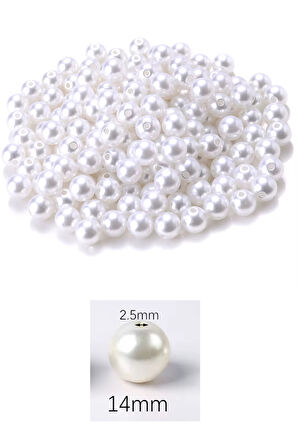 500 gram 14mm Beyaz Renk Plastik İnci Boncuk Çanta ve Takı Yapım Boncuğu (~270 adet)
