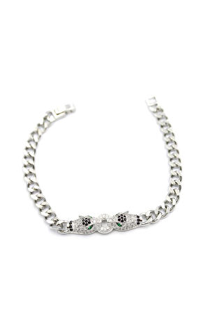 Zirkon Taşlı Leopar Bileklik - Gümüş