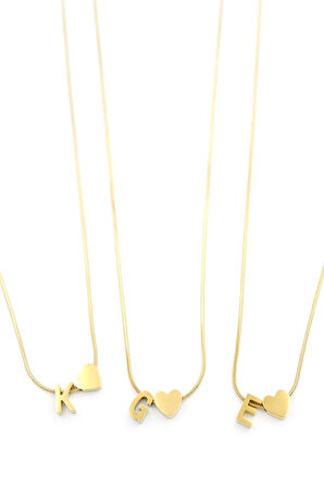 24'lü Kalp Harf Kolye - Altın