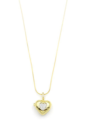 Taşlı Kalp Kolye - Altın