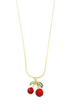 Taşlı Kiraz Kolye - Altın