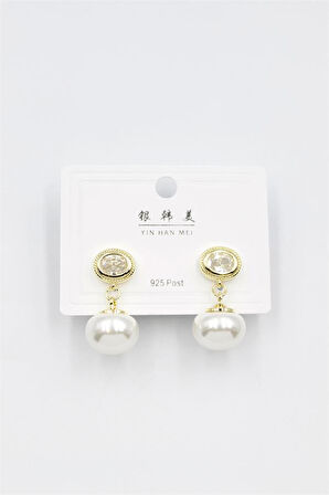 İncili Taşlı Küpe - Altın