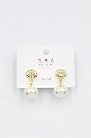 İncili Taşlı Küpe - Altın