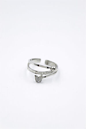 6'lı Taşlı Kelebek Yüzük - Gümüş