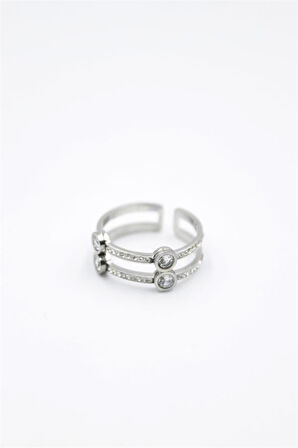 6'lı İkili Taşlı Yüzük - Gümüş
