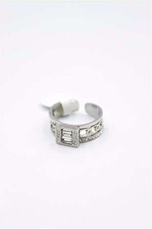 6'lı Taşlı Baget Yüzük - Gümüş