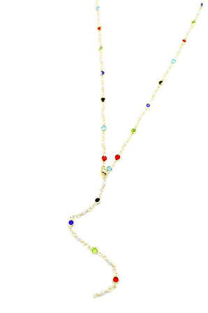 Renkli Taşlı Y Kolye - Altın