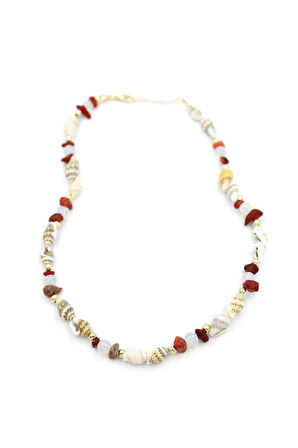 Kırıktaşlı Deniz Kabuğu Kolye - Kırmızı