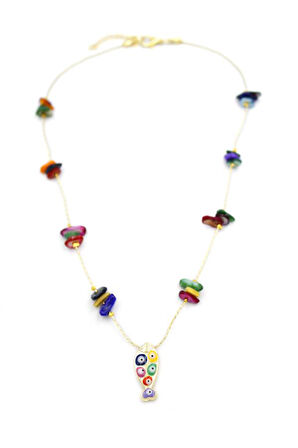 Kırıktaşlı Balık Kolye - ÇOK RENKLİ