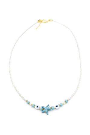 Boncuk Deniz Yıldzı Kolye - Beyaz