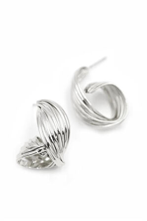 Metal Kıvrımlı Küpe - Gümüş