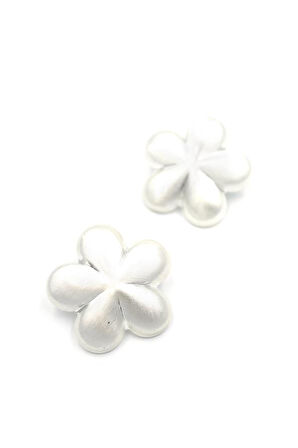 Metal Çiçek Küpe - Gümüş