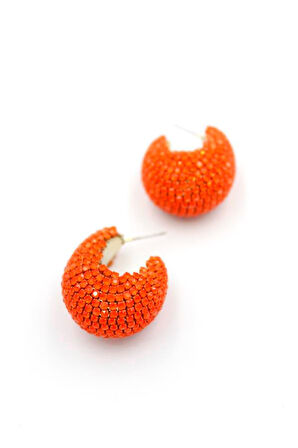 Taşlı Halka Küpe - Turuncu