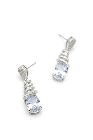 Taşlı Damla Küpe - Gümüş