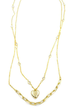 Kalp Kolye - 90cm - Altın