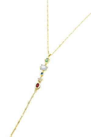 Taşlı Y Kolye - Altın