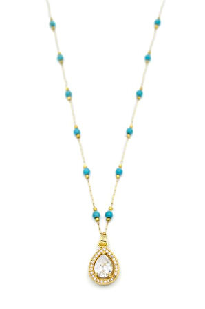 Turkuaz Boncuklu Kolye - Altın