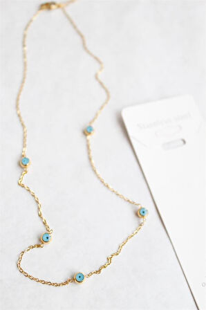 Nazar Boncuk Çelik Kolye - Altın