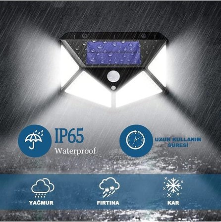 100 Led Dış Mekan Solar Aydınlatma Fotoselli Solar Lamba Hareket Sensörlü
